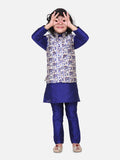 Blue Kurta Churidar with Quirky Digital Print Nehru Jacket