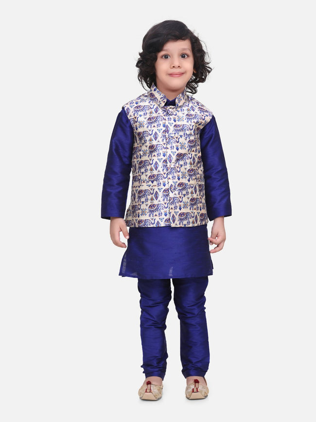Blue Kurta Churidar with Quirky Digital Print Nehru Jacket