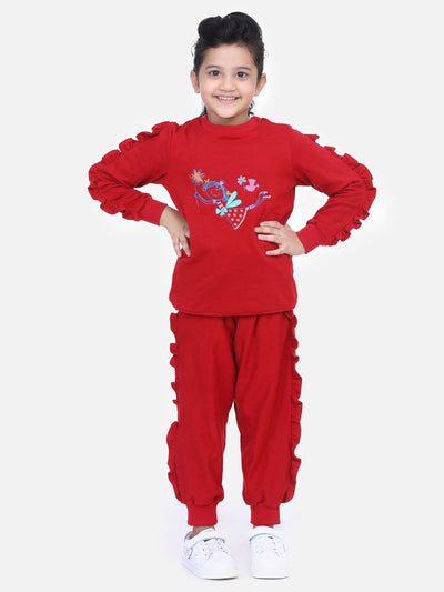 Maroon French Terry Full Sleeve doll SweatShirt With Jogger
