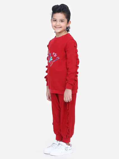 Maroon French Terry Full Sleeve doll SweatShirt With Jogger