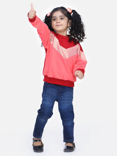 Coral French Terry Colourblock Full Sleeve SweatShirt