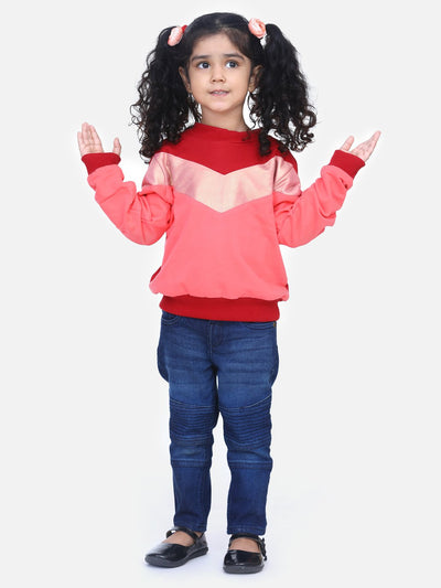 Coral French Terry Colourblock Full Sleeve SweatShirt