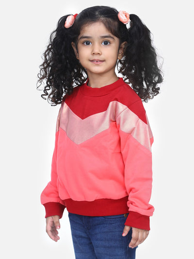 Coral French Terry Colourblock Full Sleeve SweatShirt