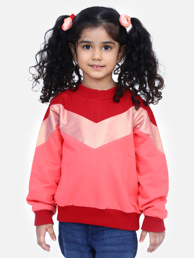 Coral French Terry Colourblock Full Sleeve SweatShirt