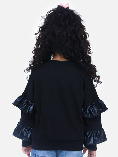Black Printed French Terry Embroidered Full Sleeve SweatShirt
