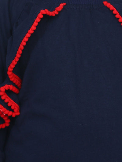 Coral French Terry Full Sleeve Ruffle SweatShirt