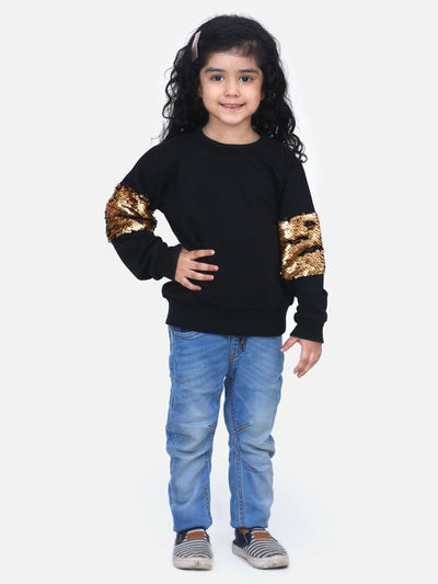 Black French Terry Full Sleeve Sequin SweatShirt