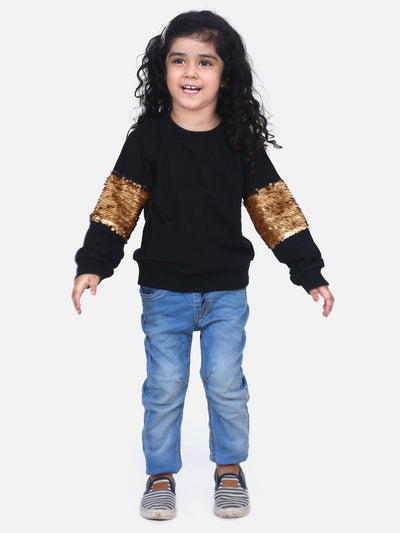 Black French Terry Full Sleeve Sequin SweatShirt
