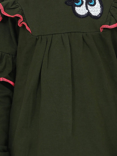 Olive Green French Terry Full Sleeve Funky SweatShirt