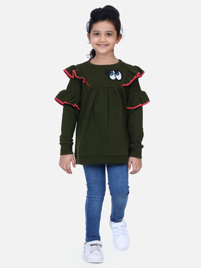 Olive Green French Terry Full Sleeve Funky SweatShirt