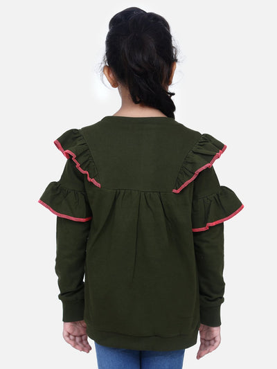 Olive Green French Terry Full Sleeve Funky SweatShirt