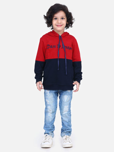 Maroon Colorblock French Terry Full Sleeve SweatShirt