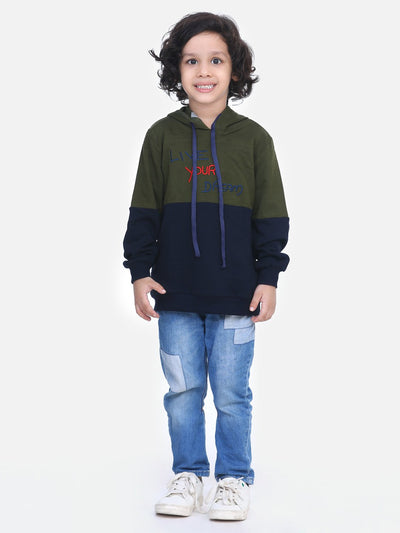 Green ColorBlock French Terry Full Sleeve SweatShirt