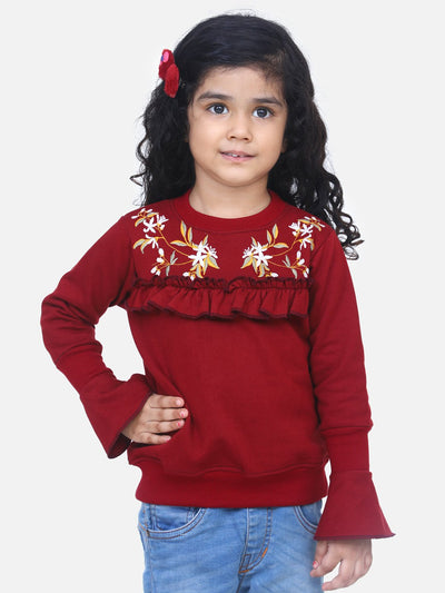 Brown Bell Sleeves embroidery Full Sleeve SweatShirt