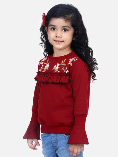 Brown Bell Sleeves embroidery Full Sleeve SweatShirt