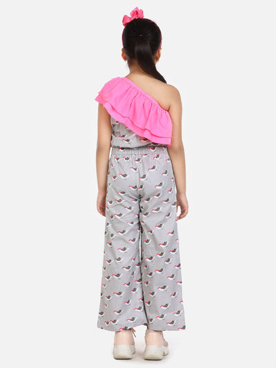 lilpicks Grey Bird Print Full Jumpsuit