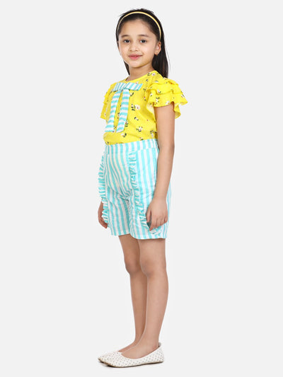 lilpicks Yellow Blue Floral Shorts Set