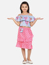 lilpicks Grey Pink Floral Skirt Set