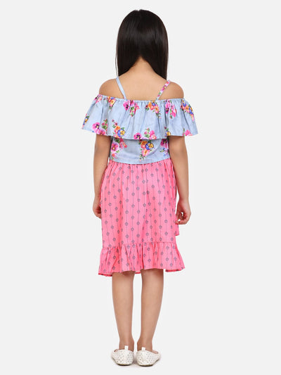 lilpicks Grey Pink Floral Skirt Set