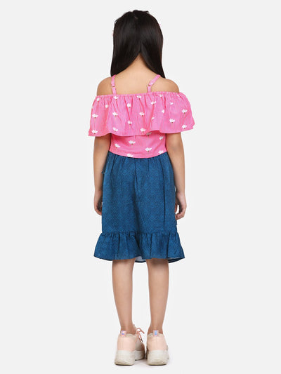 lilpicks Pink Blue Striped Skirt Set