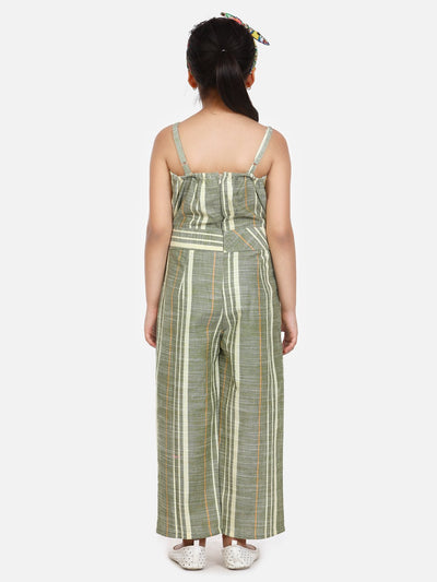 lilpicks Organic Cotton Weaved Green Full Jumpsuit