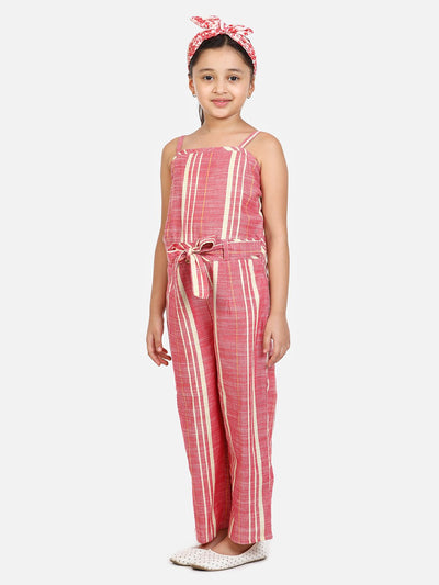 lilpicks Organic Cotton Weaved Maroon Full Jumpsuit