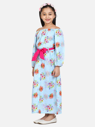 lilpicks Sky Blue Off shoulder Party Maxi Dress