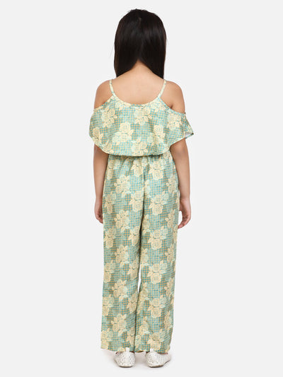 lilpicks Green Off Shoulder Pant Set