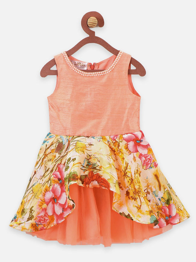 lilpicks Peach Floral Peplum Partywear Dress
