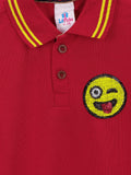 lilpicks Red FullSleeves Sequin Smiley Patch Polo Tshirt