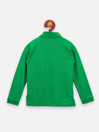 lilpicks Green FullSleeves Sequin Ice-cream Patch Polo Tshirt