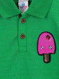 lilpicks Green FullSleeves Sequin Ice-cream Patch Polo Tshirt