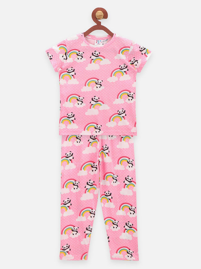 Lilpicks Pink Panda Print Nightsuit