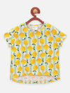 Yellow Fruit Print Round Neck Short Sleeve Tops