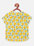 Yellow Fruit Print Round Neck Short Sleeve Tops