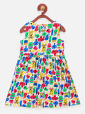 Multicolor All Over Printed Bow Flared Dress