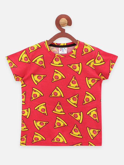 Red Quirky Printed Round Neck Short Sleeve T Shirt