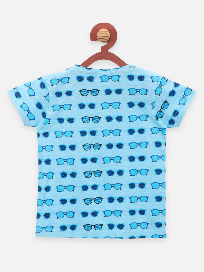 Blue Quirky Printed Round Neck Short Sleeve T Shirt