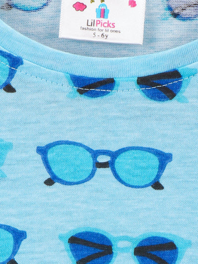 Blue Quirky Printed Round Neck Short Sleeve T Shirt