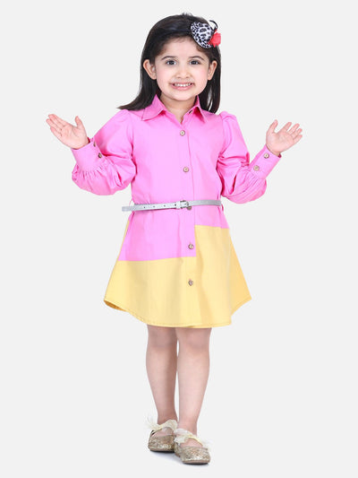 Lilpicks Pink Lilac Colorblock  Belt Dress