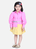 Lilpicks Pink Lilac Colorblock  Belt Dress