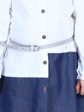 Lilpicks White Denim Colorblock Belt Dress