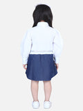 Lilpicks White Denim Colorblock Belt Dress