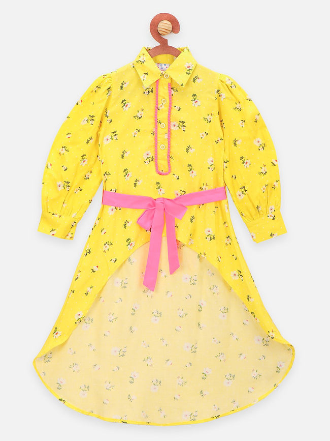 Lilpicks Yellow Neon Pink Asymmetrical Dress