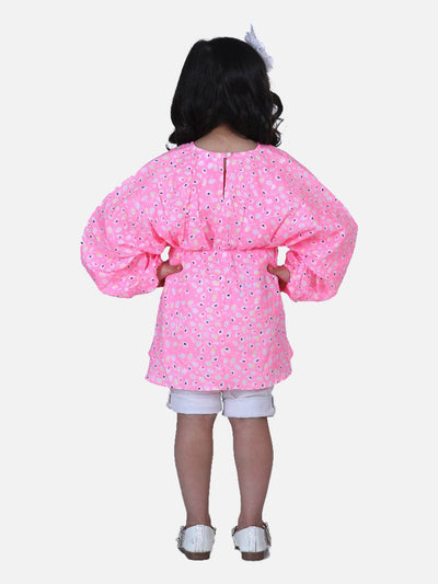 Lilpicks Neon Pink Gathered Peplum Dress