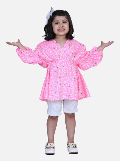 Lilpicks Neon Pink Gathered Peplum Dress