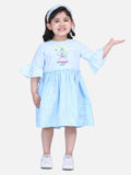 Lilpicks Blue Embroidered Bell Sleeve Dress