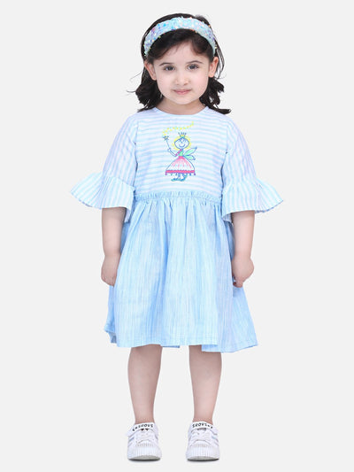 Lilpicks Blue Embroidered Bell Sleeve Dress