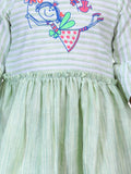 Lilpicks Green Embroidered Bell Sleeve Dress