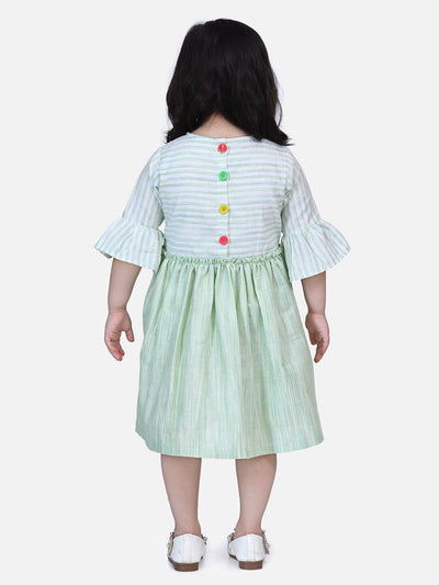 Lilpicks Green Embroidered Bell Sleeve Dress